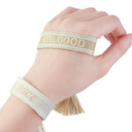 El Regalo 1 PC Knitted Motivational/Love/Friendship Unisex Adjustable Bracelet for Girls/Boys/Men & Women (Feel Good- Badami Cream)