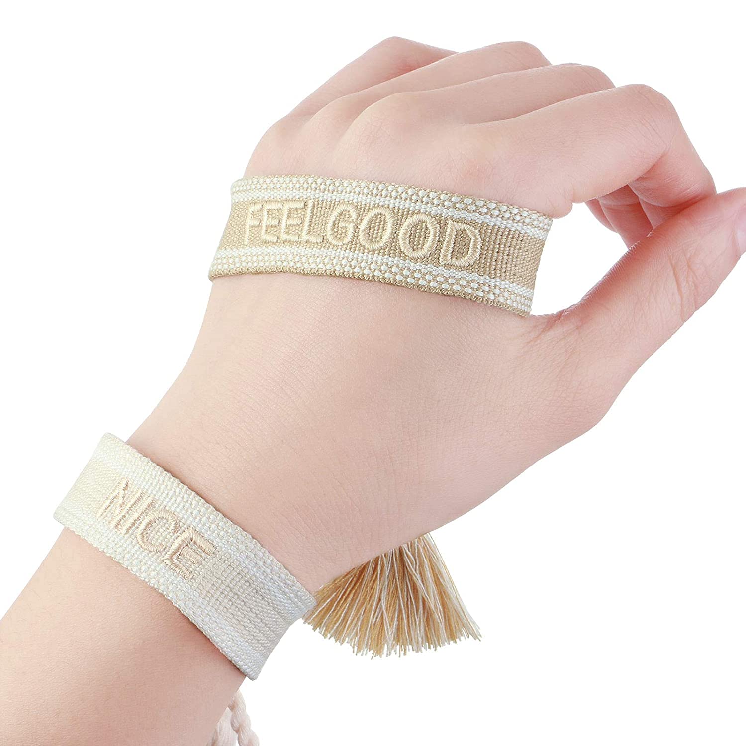 El Regalo 1 PC Knitted Motivational/Love/Friendship Unisex Adjustable Bracelet for Girls/Boys/Men & Women (Feel Good- Badami Cream)