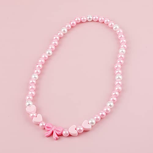 El Regalo 2 PCs Girls Kids Pink Acrylic Heart Bow Beaded Necklaces Set | Girls Kids 2 PCS necklaces | Princess Necklaces Set (Heart & Bow Pattern)