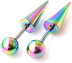 El Regalo 1 Pair Surgical Stainless Steel Spike Unisex Stud Earrings- Septum Lip Rings Cartilage Tragus Helix Piercing for Women Men (Rainbow)
