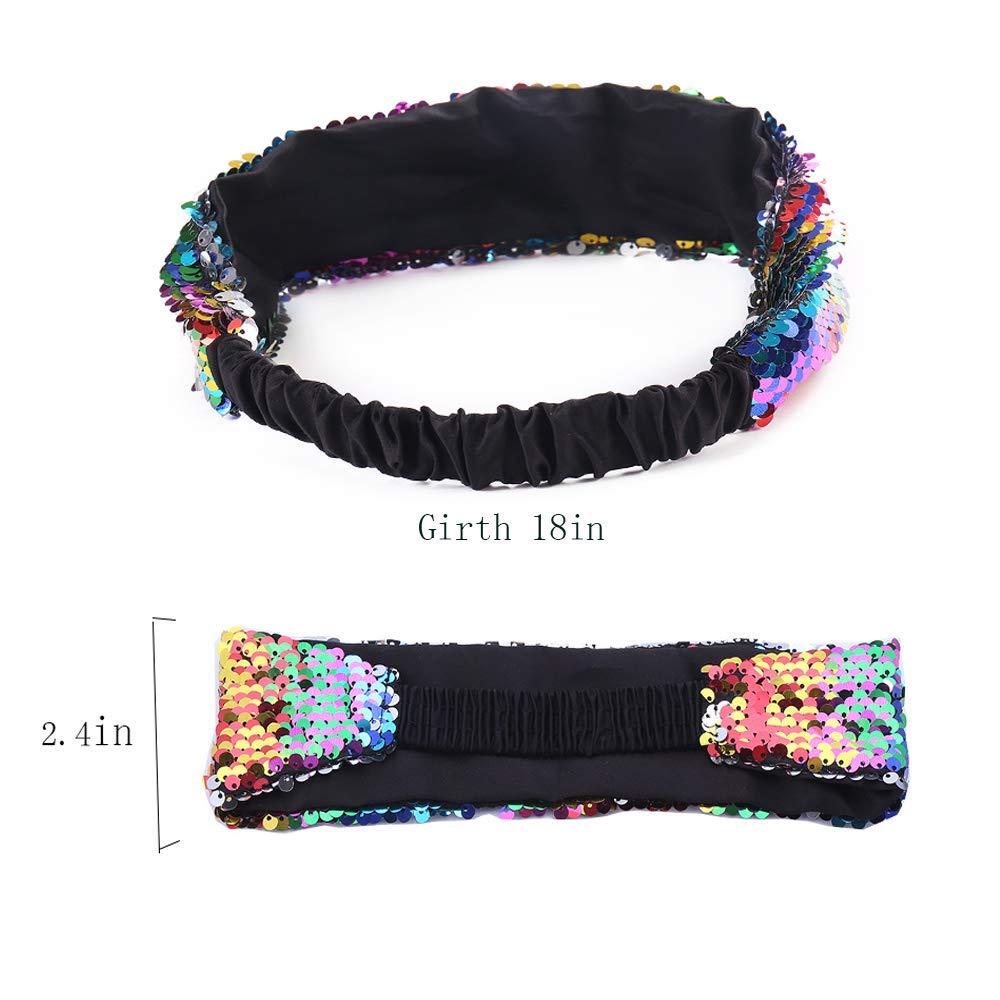 El Regalo 1 PC Reversible Sequins Stretchy Glittery Fashion Headbands for Teen Girls & Women (Multi Colored/Silver)
