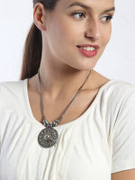 El Regalo Dual Tone German Silver Tibetan Pendant Necklace for Girls & Women | Tribal Tibetan Indo Western Pendant Necklace in Oxidized German Silver