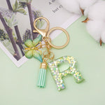 El Regalo Personalized Name Initials Butterfly Charm Keychain - Name Letters Keyring with Green Butterfly & Stars Filled Resin & Tassel Pendant, Purse, Bag, Backpack Accessory (Letter R)