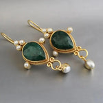 El Regalo Beautiful Traditional Drop Earrings with Pearls for Women & Girls - Elegant Gold Plated Hook Earrings (Green Emerald)