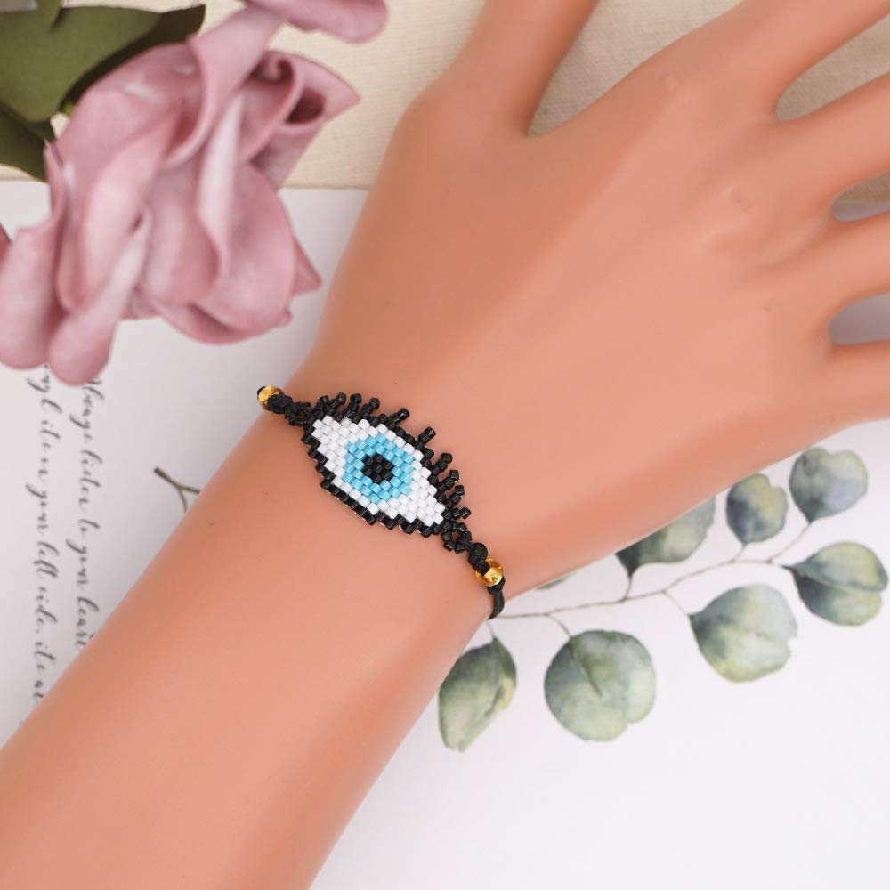 El Regalo Evil Eye Miyuki Seed Beads Rakhi for Brother | Handmade 100% Authentic Japanese Miyuki Seed Beads Rakhi with shagun, Card in Rakhi Gift Box (Black Evil Eye)