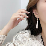 El Regalo Elegant Long Pearl Drop Earrings for Women & Girls | Minimalist White Teardrop Pearl Dangle Earrings | Korean Style Party Earrings | Fashion Jewellery