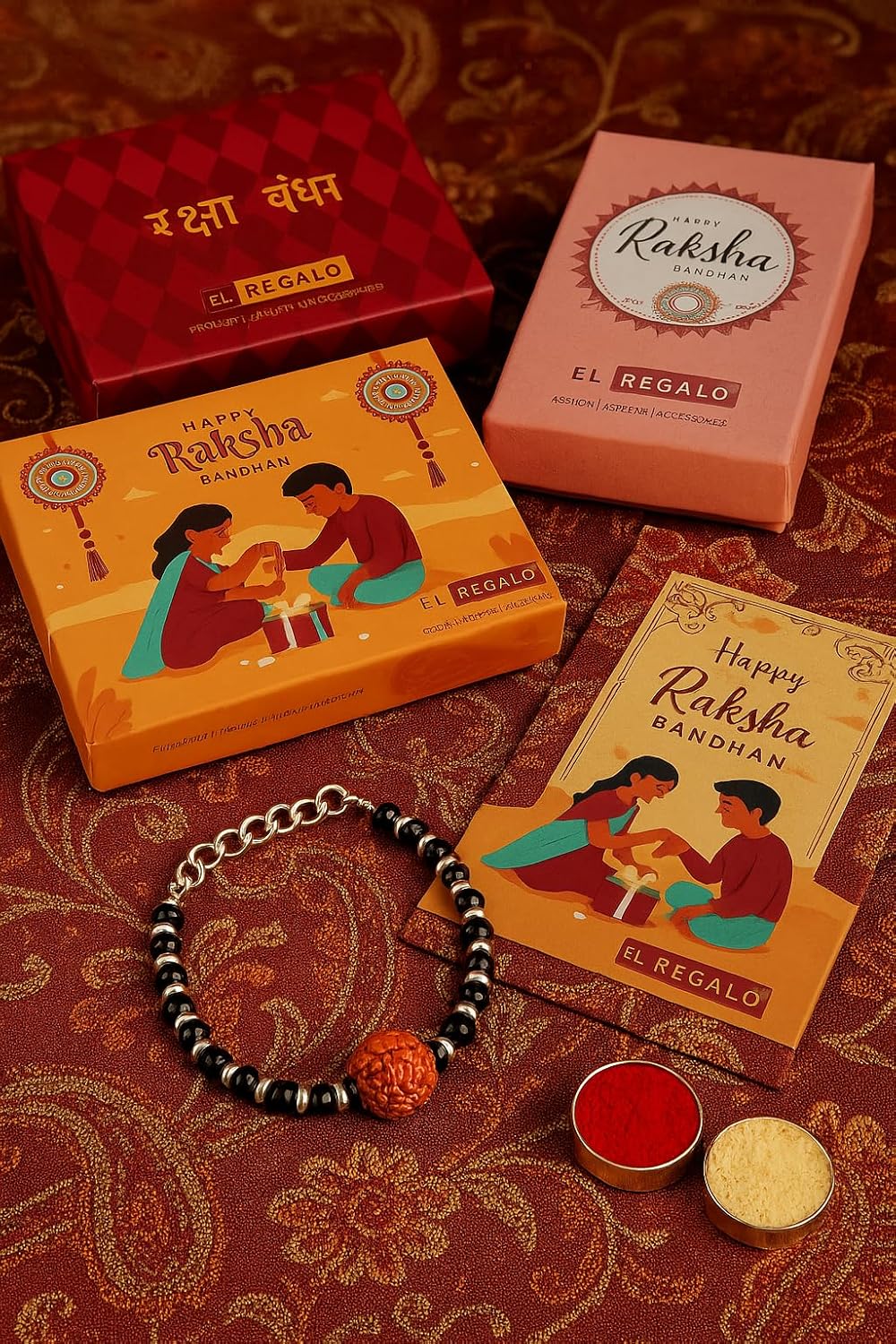 El Regalo 1 PC Rudraksha Rakhi for Baby/Kids/Brother - 925Silver Plated Cute Nazaria with shagun, Rakhi Message Card in rakshabandhan Box for Kids/Toddlers/Little Brother/Niece/Nephew