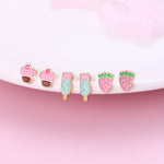 El Regalo 3 Pairs Hypoallergenic Earrings Set for Girls Teens Kids- Tiny Stud Earrings Set Heart Butterfly Rainbow Star Unicorn Straberry Ice Cream Cute Earring (Style-1)
