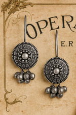 El Regalo Silver Lookalike Brass Oxidized Hook Earrings with Ghungroo for Women/Girls- Ethnic Traditional Earrings