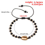 El Regalo Black Beads Golden Shell Handwoven Macrame Adjustable Anklet cum Bracelet for Girls and Women