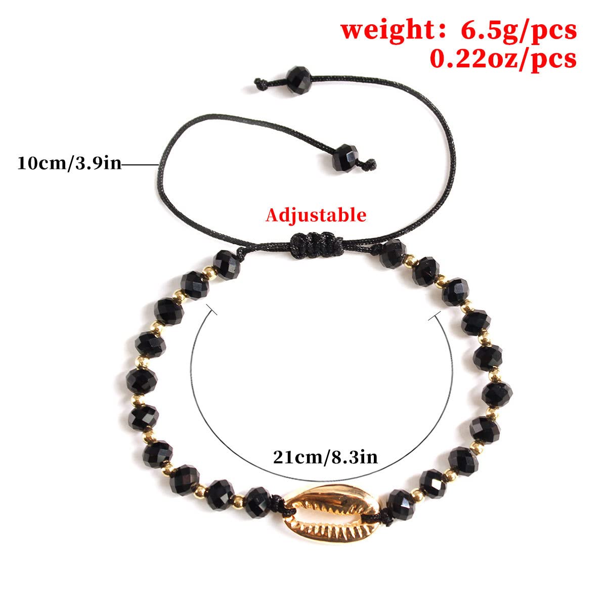 El Regalo Black Beads Golden Shell Handwoven Macrame Adjustable Anklet cum Bracelet for Girls and Women