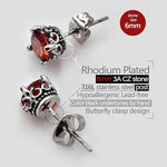 El Regalo Unisex Retro Vintage Garnet Red Stones Stud Earrings - Stainless Steel CZ Crown Earrings, Hypoallergenic 316L Stainless Steel, Red Crystal Earrings, Simulated Garnet, 6mm Studs