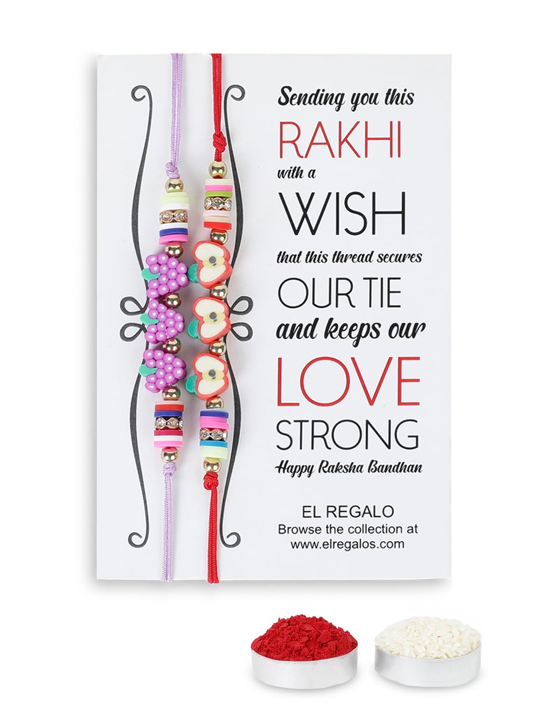 El Regalo 2PCs Cute Kids Fruits Beads Bracelet Rakhis Set for Brother/Bhai - Kids Rakhis with Roli Chawal in Gift Box - Adorable Fruit Charm Rakhis for Boys (Cute Rakhi Set-2)