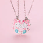 El Regalo 2 PCs BFF Best Friend Forever Mermaid Princess Split Magnetic Matching Pendant Necklaces Set- Friendship Day Gift for Girls/Kids/Teens (Silver Mermaids)