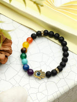 El Regalo 7 Chakra Hamsa Hand Evil Eye Unisex Bracelet for Men/Women/Girls/Boys- Yoga Reiki Natura Feng Shui Stones with Lava Beads Bracelet