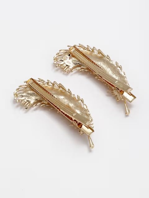 El Regalo 2PCs Pearl Feather Fancy Hair Clips - Golden Wing Feather Alligator Clips for Girs & Women- Bridal/Wedding Party Hair Accessories