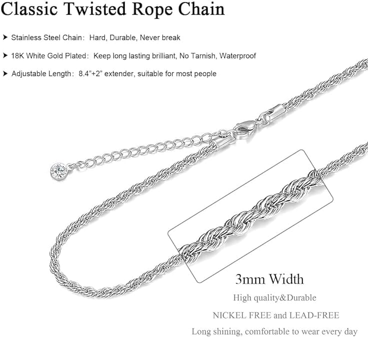 El Regalo 1PC Stainless Steel Twisted Rope Anklet- Anti-Tarnish, Waterproof Fashion 1 Leg Anklet/Ankle Bracelet for Girls & Women (Silver)