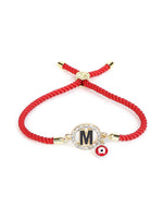 El Regalo Name Initials Evil Eye Bracelet Rakhi for Brother- Name Letter CZ Rakhi with Roli Chawal, Message Card in Rakshabandhan Box for Bhai (Red- M)