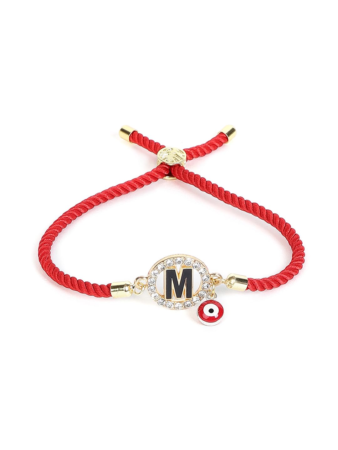 El Regalo Name Initials Evil Eye Bracelet Rakhi for Brother- Name Letter CZ Rakhi with Roli Chawal, Message Card in Rakshabandhan Box for Bhai (Red- M)