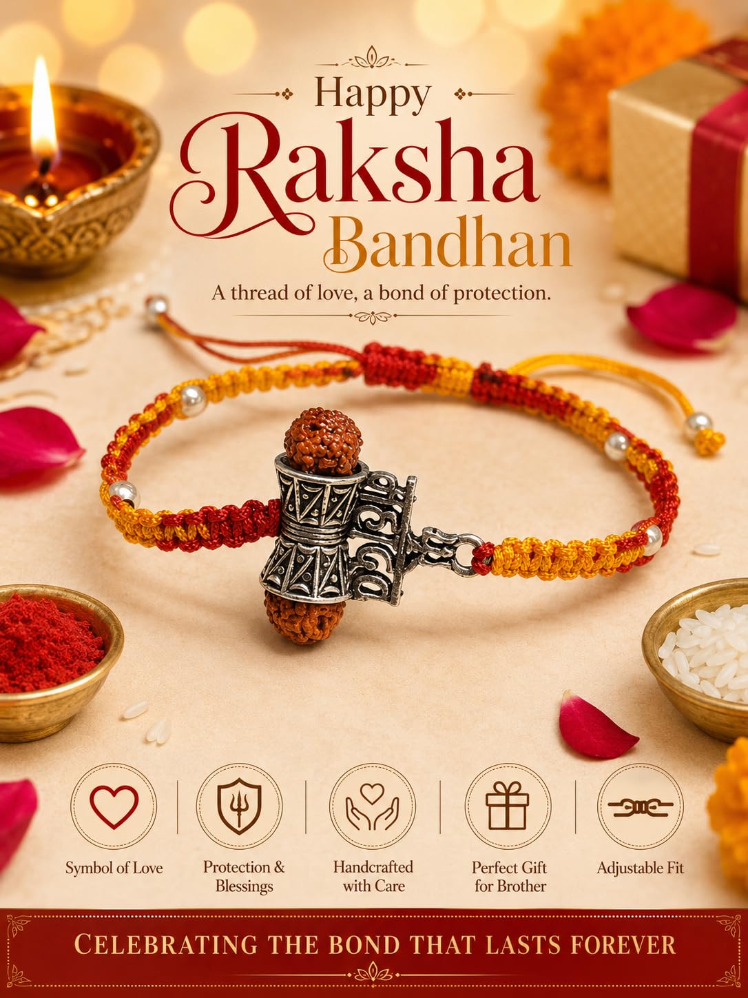 El Regalo Mahadev Bracelet for Men - adjustable size with rustic silver look
