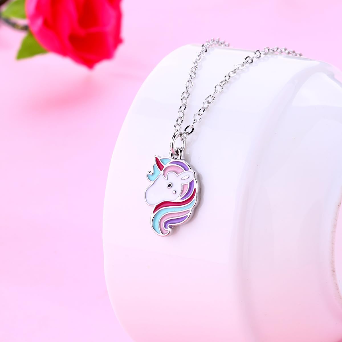 El Regalo 3 PCs Cute Enamel Pony/Unicorn Pendant Necklaces, Bracelet & Ring Set for Kids/Girls/Teens | Unicorn Jewelry for Unicorn Theme Party- Gift for Girls