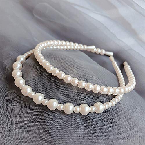El Regalo 2 PCs Pearl Beads Decoration Plastic Hair Band Headband for Kids, Girls and Women (Pattern 3)