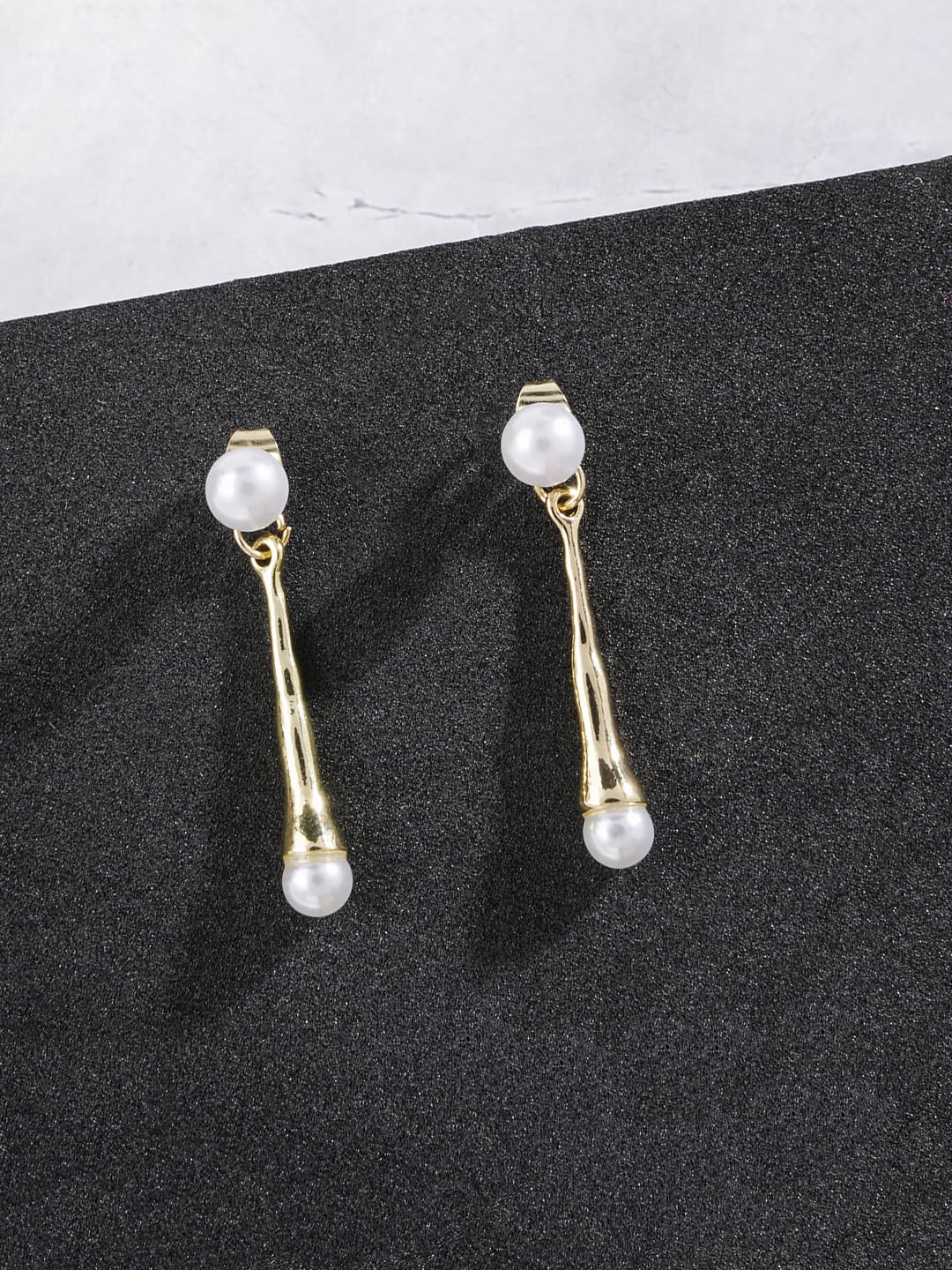 El Regalo 1 Pair Front Back Western Pearls Earrings- Elegant Pearl Drop Earring Temperamental Metal Long Sticks Dangle Earrings (Gold)
