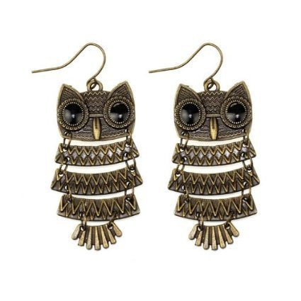 El Regalo Vintage Funky Brass Multi Layered Owl Earrings/Owl Danglers for Girls & Women