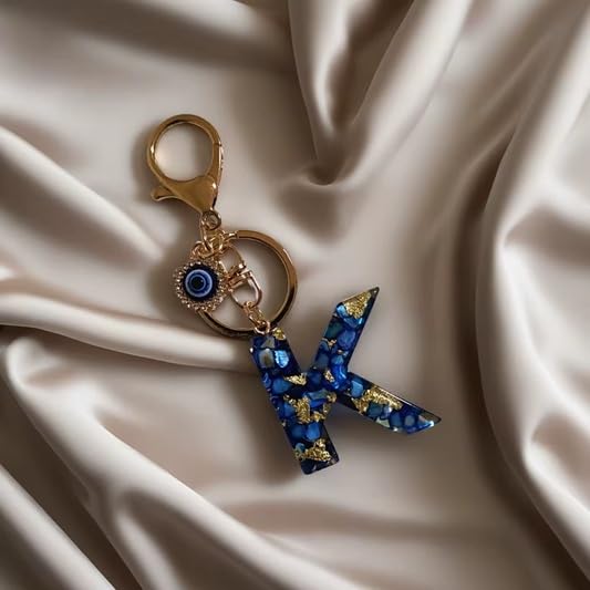 El Regalo Royal Blue Evil Eye Keychain Name Initial Letters- Alphabet Letter Keyring with Evil Eye Charm - Unisex Stylish Bag Charm, Keyring, Gift for Friends & Family (K Letter)