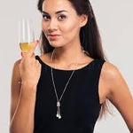 El Regalo Fancy Long Rhinestone Pearls Drop Pendant Adjustable Long Necklace for Girls & Women - Sweater Chain Pendant Neclace (Gold)