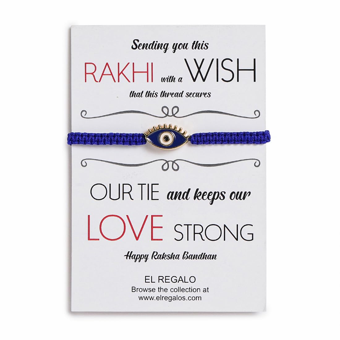 El Regalo 1 PC Evil Eye Nazaria Rakhi for Brother- Rakhi Gift Box with 1 PC Rakhi, Shagun Pack & Rakhi Message Card in Gift Box - Rakhi for Bhai/Bhabhi/Bhatija/Bhatiji (Blue Evil Eye Rakhi)