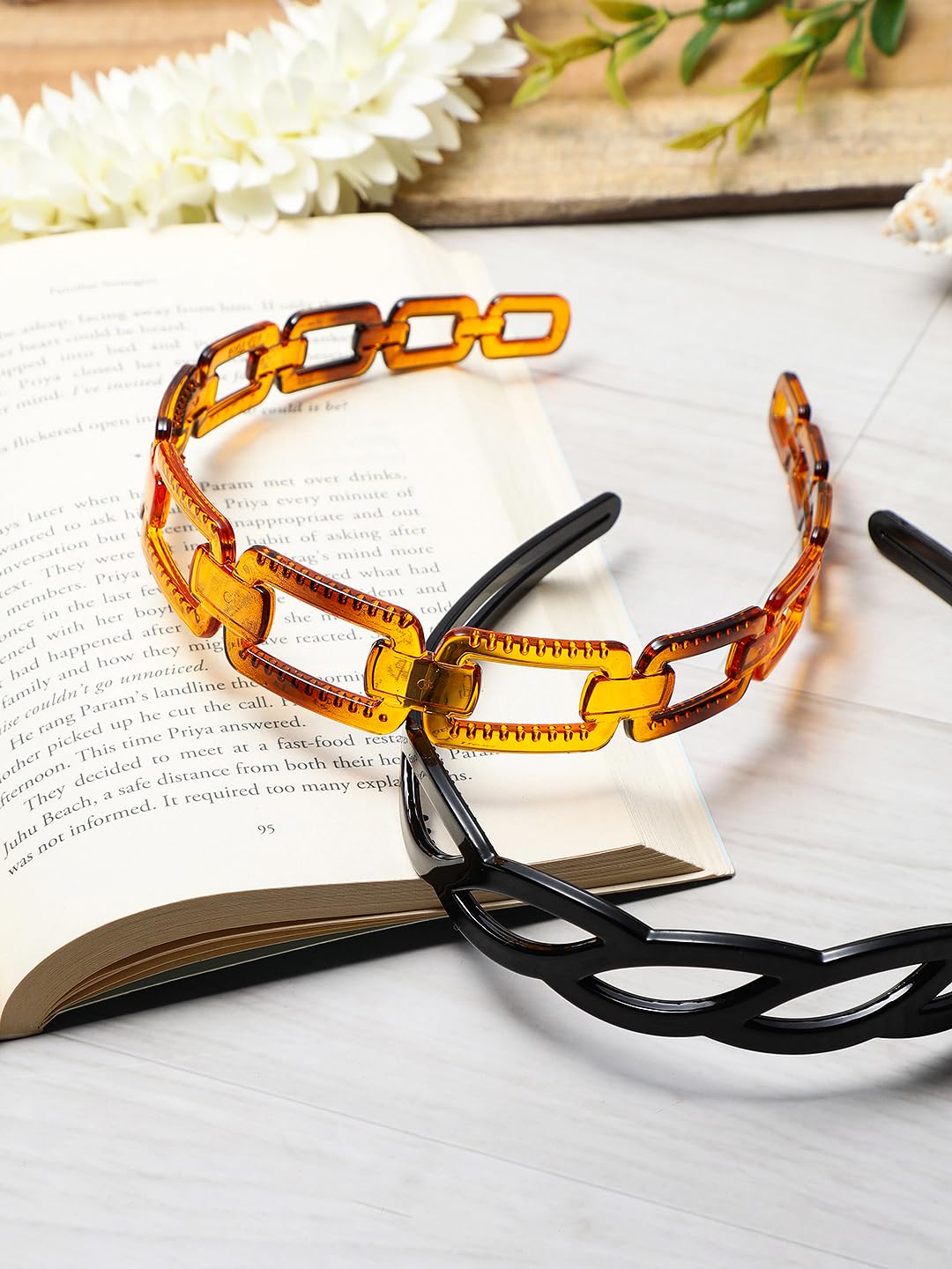 El Regalo 2PCs Hair Hoops Plastic Teeth Nonslip Head Bands- Black & Brown Comb Hairbands for Kids, Girls & Women (Option-1)