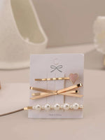 El Regalo 3 Pearls Heart Hair Pins Combo Set- Fancy Hair Pins- Heart, Pearl & Bow Bobby Pins Combo for Girls & Women