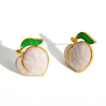 El Regalo Cute Gold Plated Stainless Steel Oil Drop Peach Stud Earrings for Girls & Women | Hypoallergenic Fruit Themed Fashion Earrings (White)