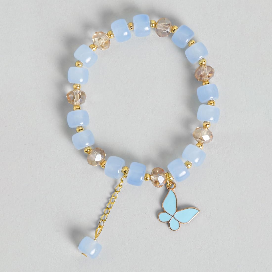 El Regalo 1 PC Butterfly Crystal Beads Tassel Bracelet With Cute Enamel Butterfly Charms for Girls/Teens/Women (Blue Butterfly)