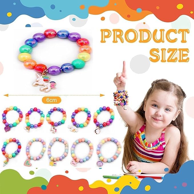 El Regalo 2PCs Girls Kids Rainbow Beads Charms Bracelets Set- Heart, Unicorn, Mermaid, Rainbow, Star charms for Baby Toddler Girls Kids (Rainbow & Unicorn)