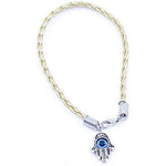 El Regalo 5PCs Evil Eye Hamsa Hand Rakhi Combo - Evil Eye Rakhi Set for Brother with Roli Chawal - 5 Lucky Kabbalah Blue Turkish Evil Eye Rakhi for Bhaiya/Bhai/Brother/Nephew (White)