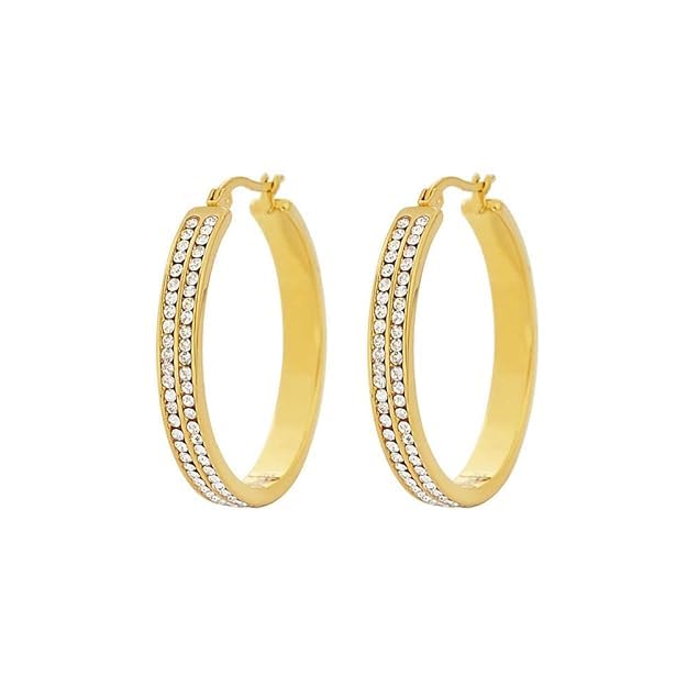 El Regalo Stainless Steel CZ Cubic Zirconia Hoop Earrings for Women | Double Row Round Hoops | Waterproof, Anti-Tarnish Surgical Steel Earrings with 2mm AAA CZ Stones