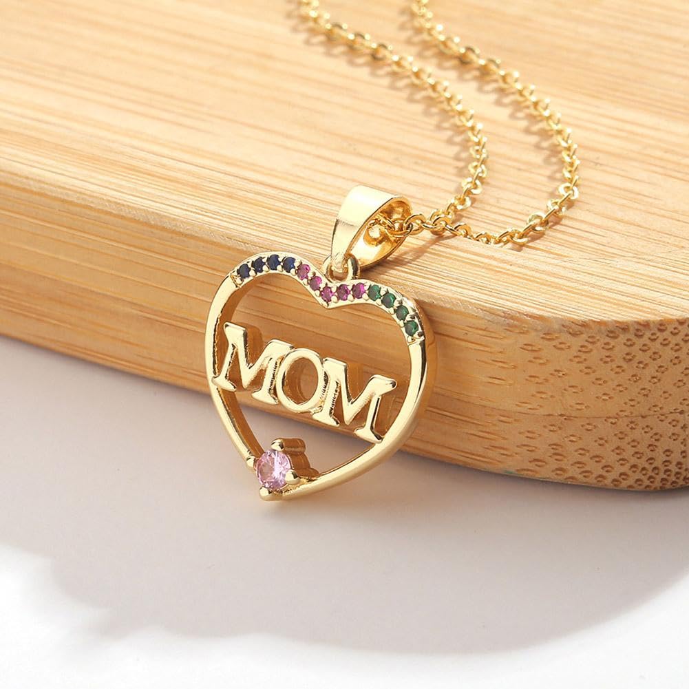El Regalo Mother's Day/Mom's Birthday Gift- Mom/Mama Heart Stainless Steel Chain & Copper Cubic Zirconia Pendant Jewelry for Women- Thoughtful Gift for Ma (MOM Heart Pink)