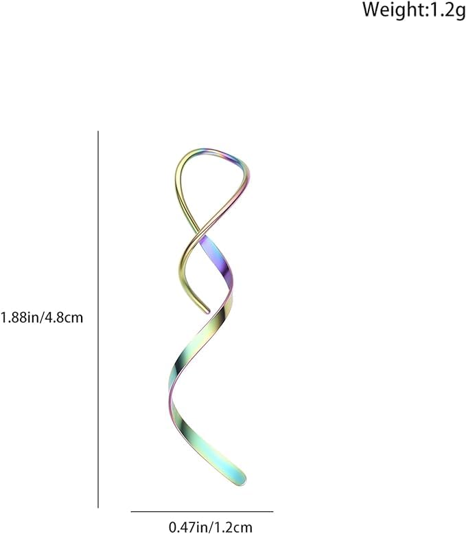 El Regalo Western Spiral Twisted Threader Earrings for Girls & Women- Stainless Steel/Anti-Tarnish Drop Dangle Handmade Twisted Linear Curved Minimal Everyday Earrings (Rainbow)