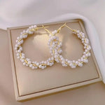 El Regalo Retro Elegant Double Row Imitation Pearl Oval Hoop Earrings for Women - Fashion Pearl Double Layer Ear Buckle Hoops (Pig Pearls Hoop Earrings)