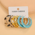 El Regalo 3 Pairs Acrylic Hoop Earrings for Women & Girls - Lightweight Colorful Resin Hoops Set - Boho Fashion Jewelry for Western & Casual Wear - Pack of 3 (Geometric C-Shape) (Option-1)
