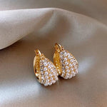 El Regalo Gorgeous U-Shaped Basket Pearls Crystal Earrings- Elegant 14K Gold Plated CZ & Pearls Hoop Party Earrings for Women