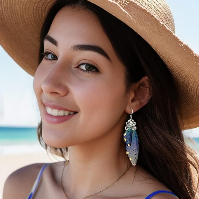 El Regalo Gorgeous Butterfly Wings Earrings - Handcrafted Colorful Austrian Crystal Hook Earrings for Women & Girls | Fantasy Fairy Dangle Earrings | Elegant Jewelry (Blue with Silver Finish)