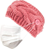 El Regalo 2 PCs Knitted Winter Woolen Warm Headband with Buttons for Face Mask Cover | Cold Weather Hair Accessories Head Wrap | Winter Headbands for Women & Men (Pack of 2) (Red & Pink)