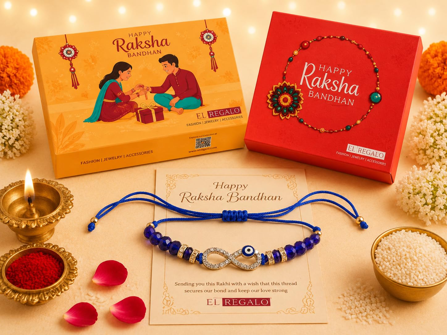 El Regalo Infinity Evil Eye CZ Bracelet Rakhi for Brother