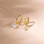 El Regalo 3 Pairs Cartilage Earrings Set for Women & Girls | Gold Plated Pearl Hoop Earrings Combo | Cute Huggie Hoop & Pearl Drop Earrings | Helix, Lobe & Cartilage Earrings Pack