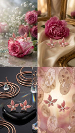 El Regalo 1Pair Stainless Steel Flower Pearl Earrings for Girls & Women | Gold Plated Retro Vintage Floral Enamel Stud Earrings | Anti-Tarnish Hypoallergenic Earrings | Cute & Elegant Studs (Pink)