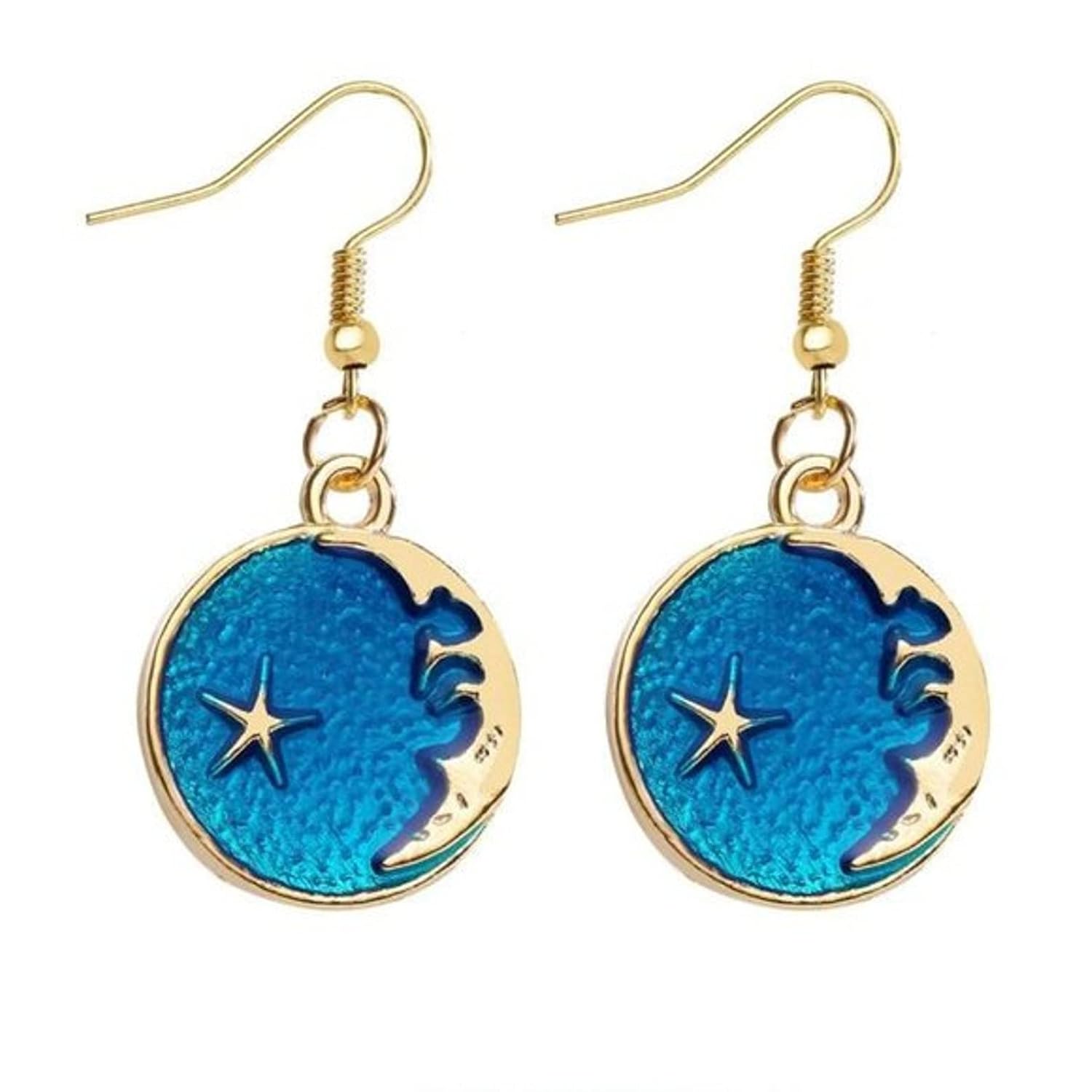 El Regalo Starry Crescent Moon & Star Planet Celestial Earrings for Girls & Women- Crescent Moon Enamel Earrings (Blue Moon)