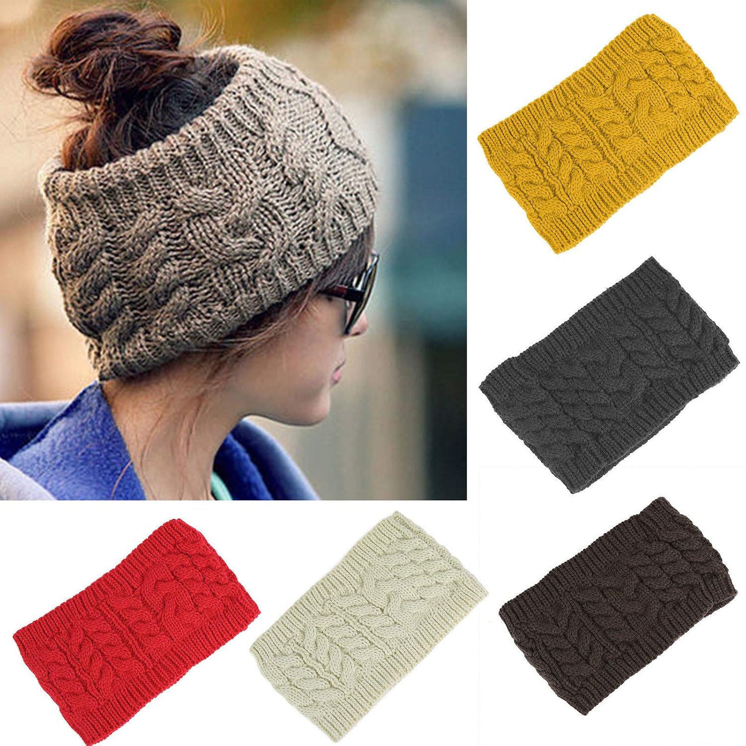 El Regalo Knitted Headwrap Wool Blend Headband Ear Warmer Hair Muffs Band for Unisex (Dark Gray)